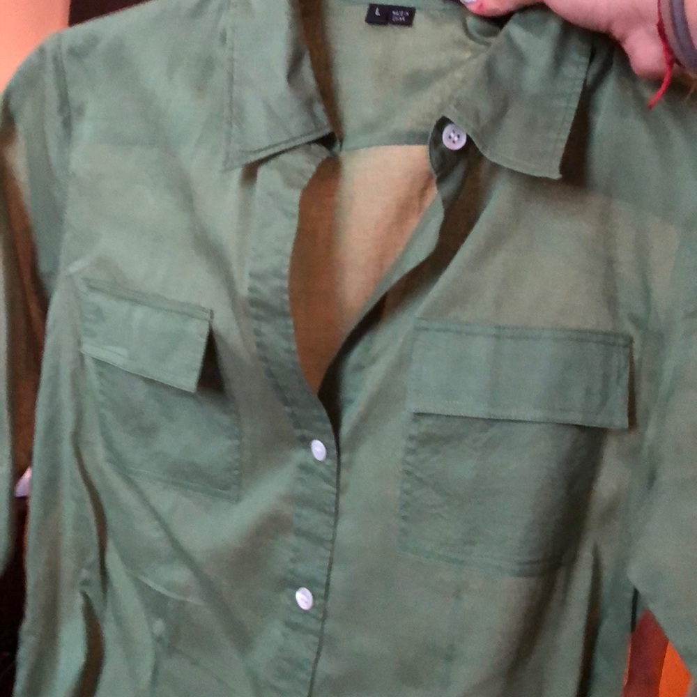 Green button down with pockets
